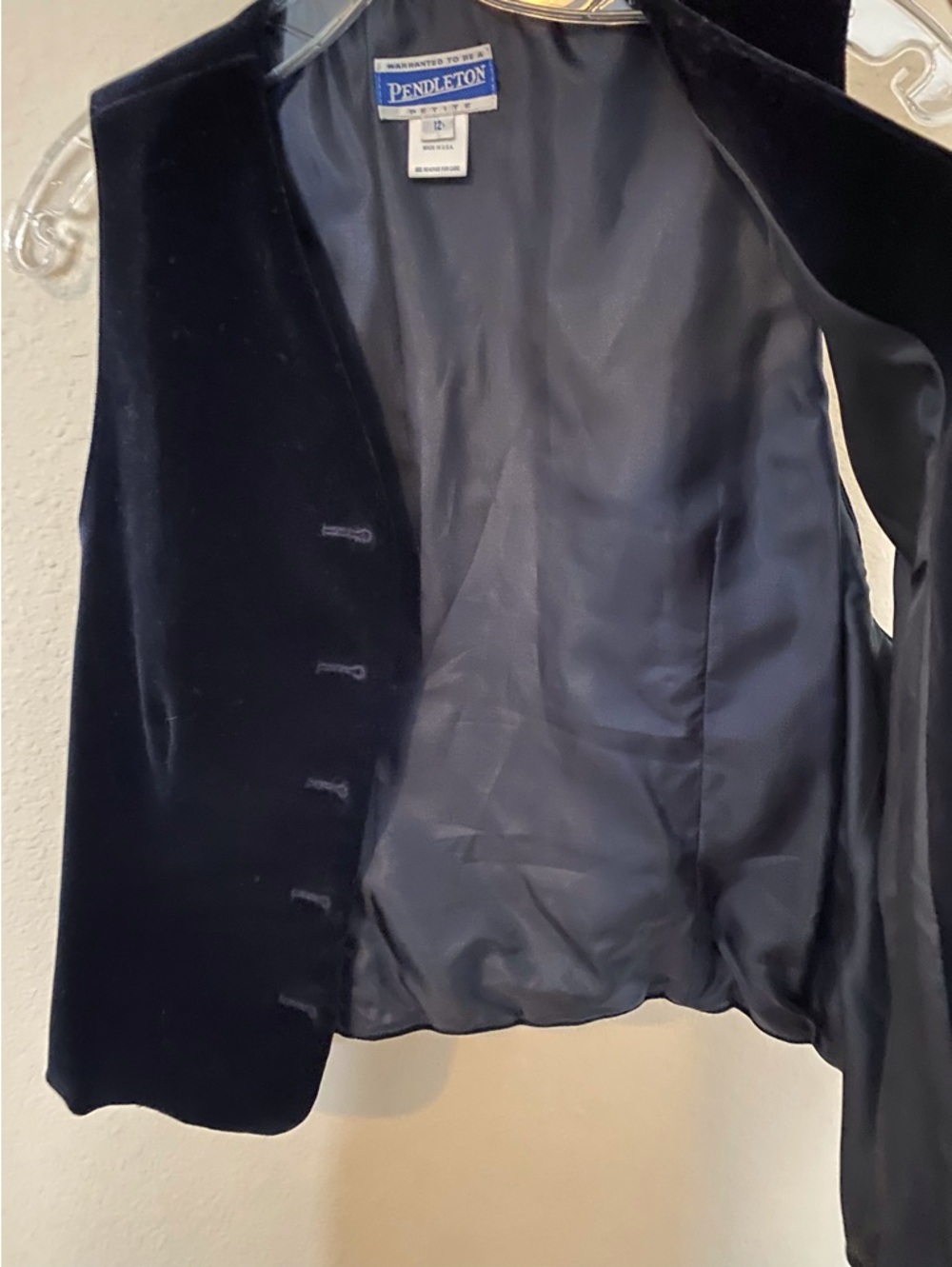 Pendleton Blue Velvet Button Front Vest - Picture 7 of 8